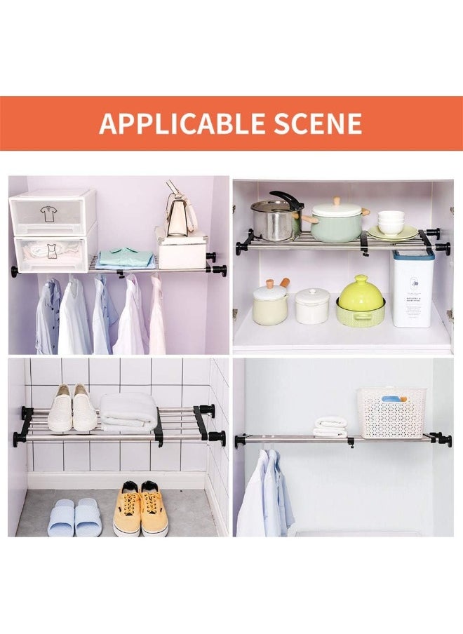 Generic - Hershii  Expandable Closet Tension Shelf Rod Adjustable Metal Clothes Storage Rack Cabinet Organizer Hanger Diy Divider Separator Shelves For Wardrobe Cupboard Kitchen Bathroom, Black - Image 1