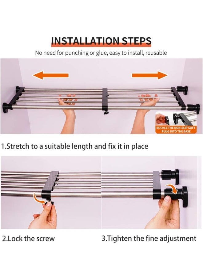 Generic - Hershii  Expandable Closet Tension Shelf Rod Adjustable Metal Clothes Storage Rack Cabinet Organizer Hanger Diy Divider Separator Shelves For Wardrobe Cupboard Kitchen Bathroom, Black - Image 1