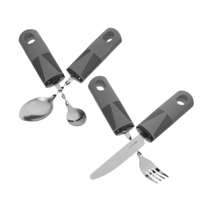 Adaptive Eating Utensils Set For Elderly 4 Piece Weighted Spoon Fork Cutter Ergonomic Design For Tremors Arthritic Hands Angled Silverware Enhanced Dining Experience - Image 2