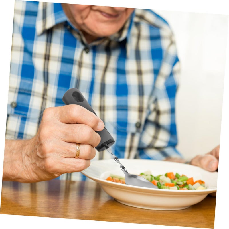 Adaptive Eating Utensils Set For Elderly 4 Piece Weighted Spoon Fork Cutter Ergonomic Design For Tremors Arthritic Hands Angled Silverware Enhanced Dining Experience - Image 5