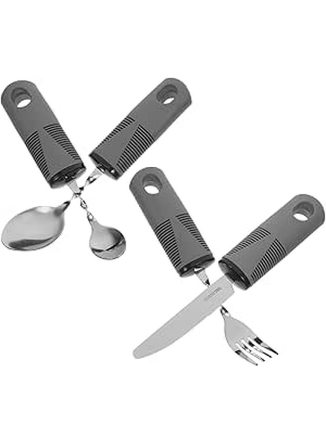 Adaptive Eating Utensils Set For Elderly 4 Piece Weighted Spoon Fork Cutter Ergonomic Design For Tremors Arthritic Hands Angled Silverware Enhanced Dining Experience - Image 1