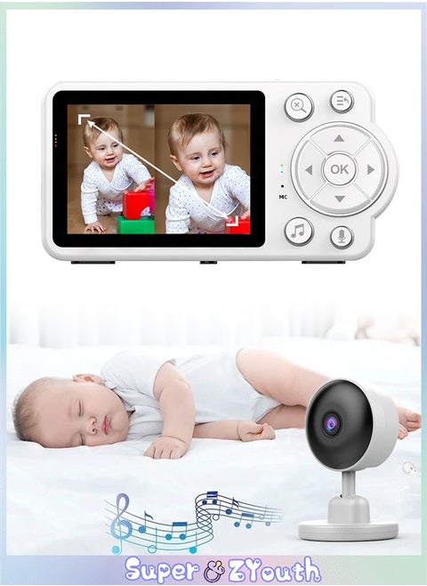 Baby Monitor with Camera and Audio, 2.8 Inch Display, Night Vision, 2-Way Talk, Temperature Monitoring, Lullabies