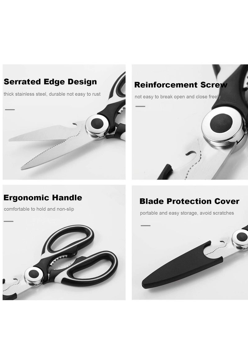 Heavy Duty Kitchen Scissors Set - 2 PCS Multi-Purpose Stainless Steel Scissors with Cover for Cutting Chicken, Fish, Vegetables, BBQ, Nuts, and Flowers, Includes Bottle Opener (Black/Red) - Image 4