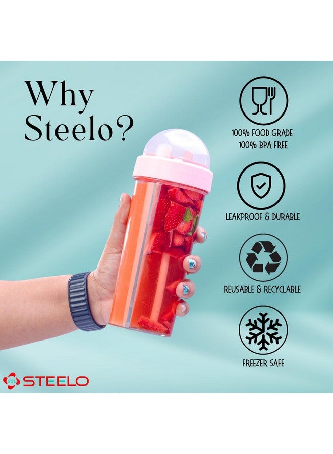 SCL Steelo زجاجة ستيلا سِب ميت 2 مشروبات في 1 كوب مزدوج 600 مل مصنوعة من مادة PET الغذائية لعصير الديتوكس، الماء وسوائل أخرى للجيم، المنزل والأنشطة الخارجية (أزرق) - Image 4