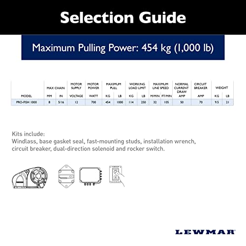 Lewmar Pro Fish 1000 12V Chain Holder for 5/16" G4 Chain, Auto Free-Fall System, Maximum Pull 700 lbs., 316 Stainless Steel Construction, for Boats 28'-38' - 6656411108-102 - Image 3