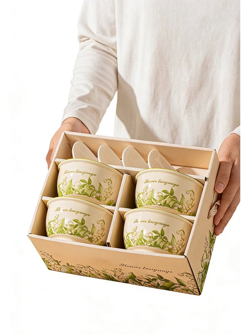 Luxury Ceramic Bowl and Spoon Gift Set – 4 Bowls with 4 Spoons, Elegant Ceramic Tableware with Premium Gift Box for Ramadan, Corporate Gifts, Housewarming and Special Occasions - Image 1