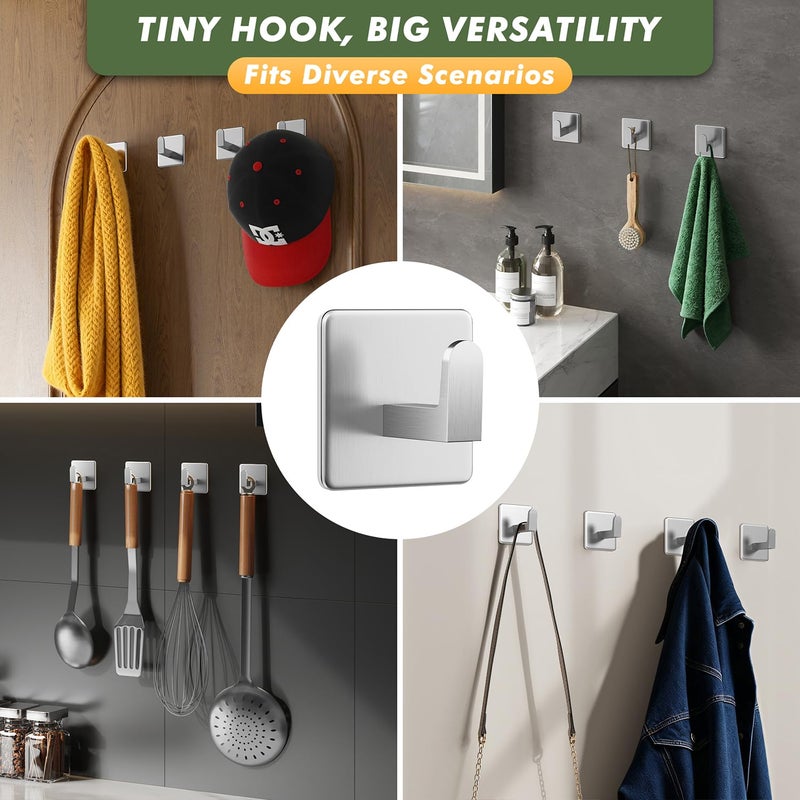 Auxmir Adhesive Hooks 15lb(Max) Towel Hooks, 5 Pack No Drilling Damage Free Wall Hooks, Thicken SUS304 Stainless Steel for Coat Robe, Waterproof Oilproof Rustproof for Bathroom Kitchen Office, Silver - Image 4