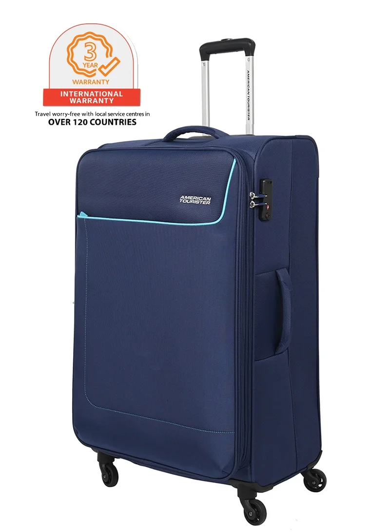 Jamaica Suitcase, Check-In Size 80 cm / 30 inch, 4 Spinner Wheels, Soft Top, 100% Polyester, Navy|TSA Combination Lock|Expandable|Front Pocket Storage Compartment|Corner Guard|Retractable Aluminum Handle - 3 Years International Warranty
