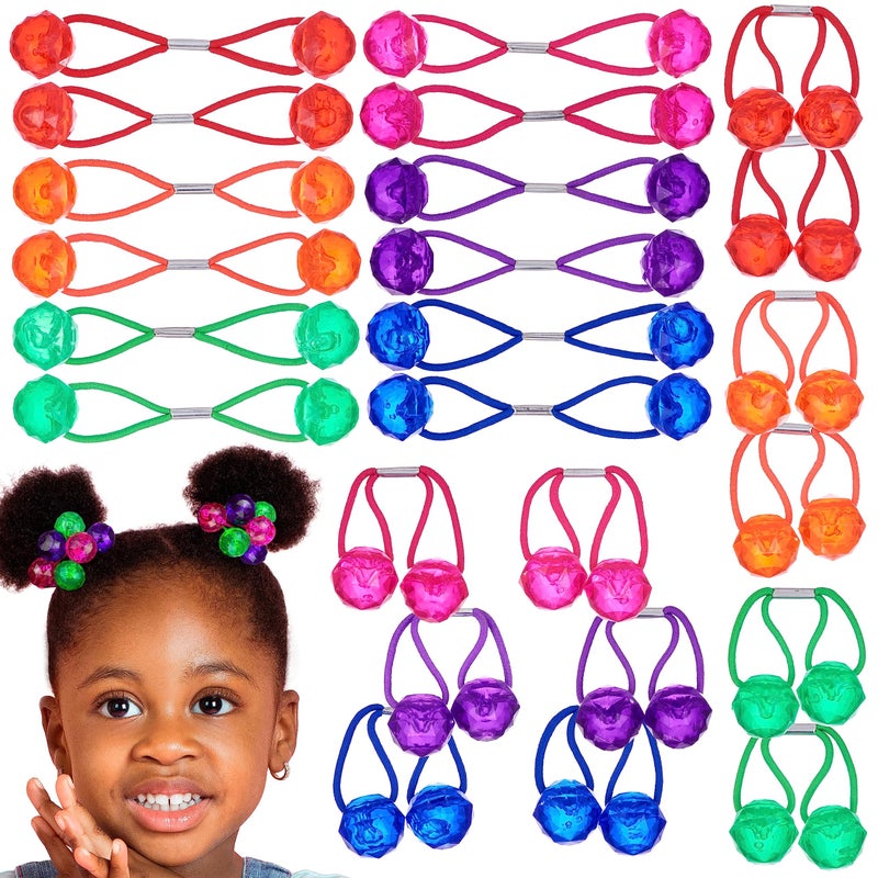 Expressions 24pc Ponytailers Ponytail Balls Hair Elastics, 16mm Diamond-Cut Gem-Shaped Bright Multicolored Twin Hair Beads Bauble Hair Ties Ponytail Holders, Toddler Kids Hair Ties,Value Pack - Image 1