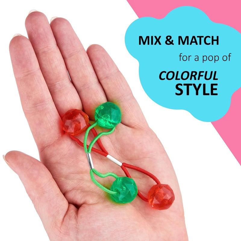 Expressions 24pc Ponytailers Ponytail Balls Hair Elastics, 16mm Diamond-Cut Gem-Shaped Bright Multicolored Twin Hair Beads Bauble Hair Ties Ponytail Holders, Toddler Kids Hair Ties,Value Pack - Image 4
