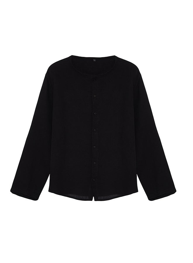 trendyol Black Regular Fit Crew Neck Muslin Shirt TMNSS24GO00069 - Image 2