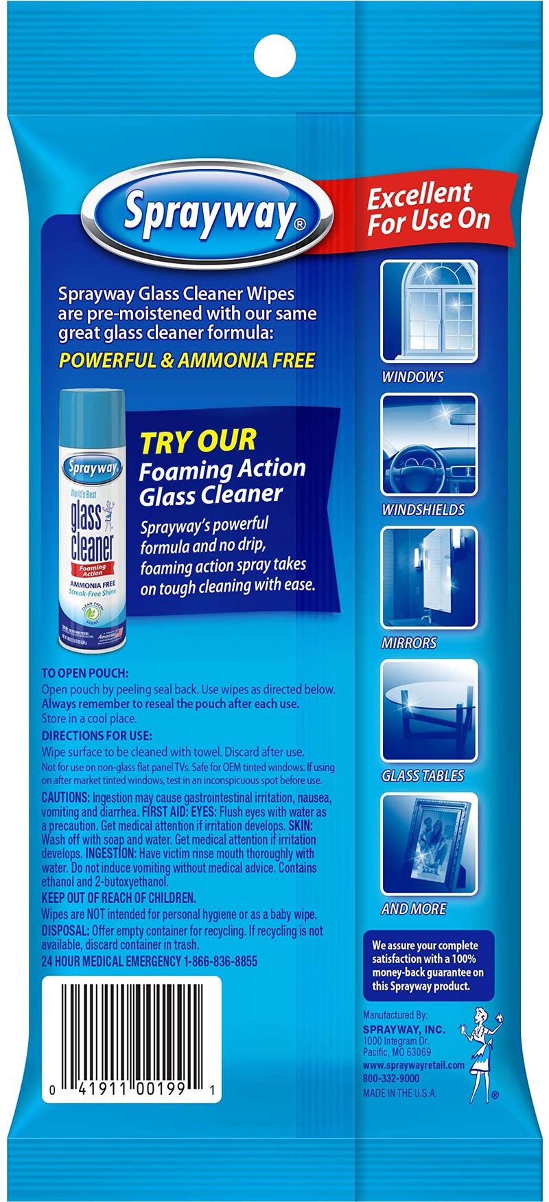 Sprayway SW199R Ammonia-Free Glass Cleaner Wipes, Fresh Scent, 20 Count - Image 2