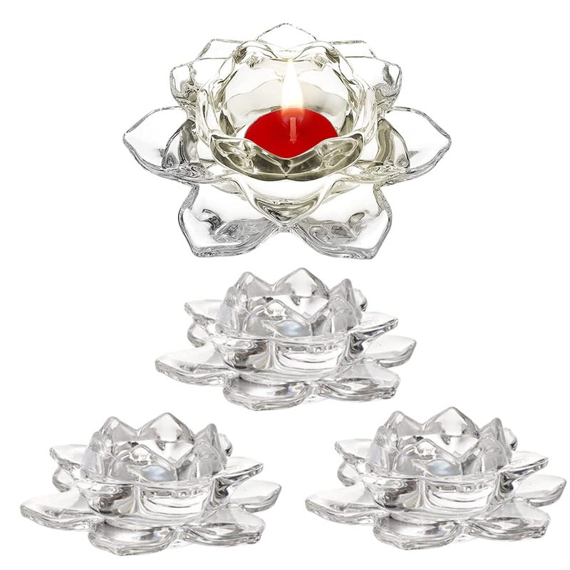 GOLDEAL 4Pcs Lotus Candle Holders TealightTea LightVotive Candle Holders Bulk Clear Glass Candle Holder for Table Centerpiece Wedding Party Home Decor4 PCSClear