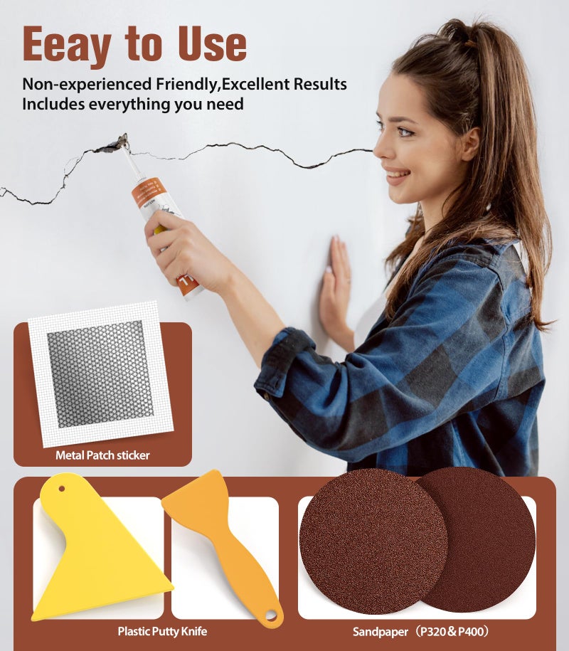 NINGOO Drywall Repair Kit,Wall Patch Repair Kit,2 Pack Wall Patching Agent,Simple Filling of Wall Holes & Efficient Crack Repair, Plaster Wall Repair,Apartment Friendly - Image 5