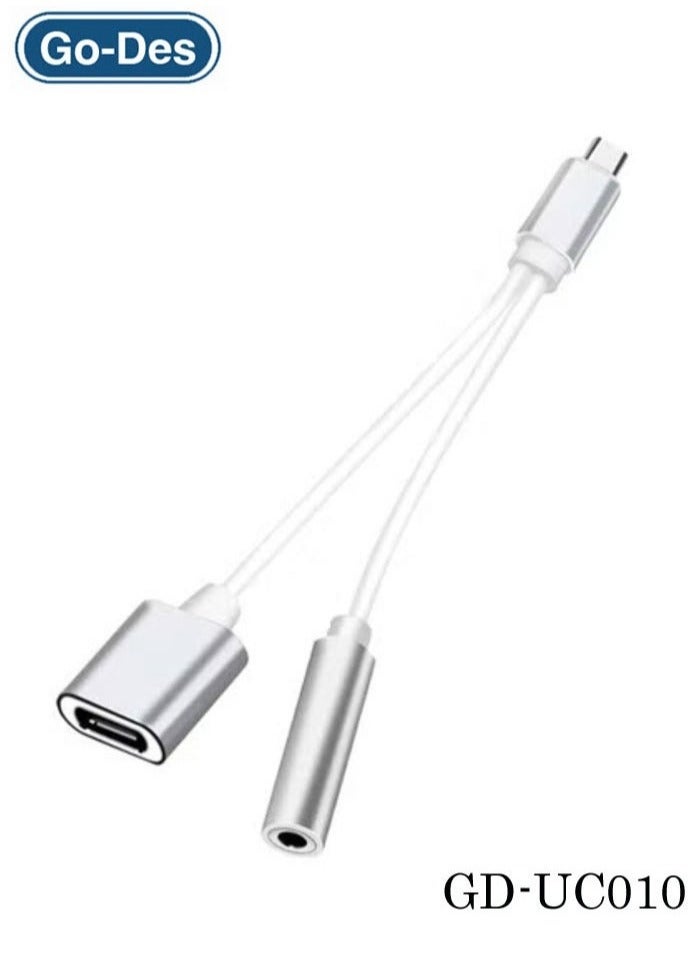 GO-DES GD-UC010 2-in-1 USB-C to 3.5mm Audio Adapter – High-Quality Audio Output with Fast Charging Support for USB-C Devices – Durable & Portable Adapter for Smartphones, Tablets, and More - Image 2