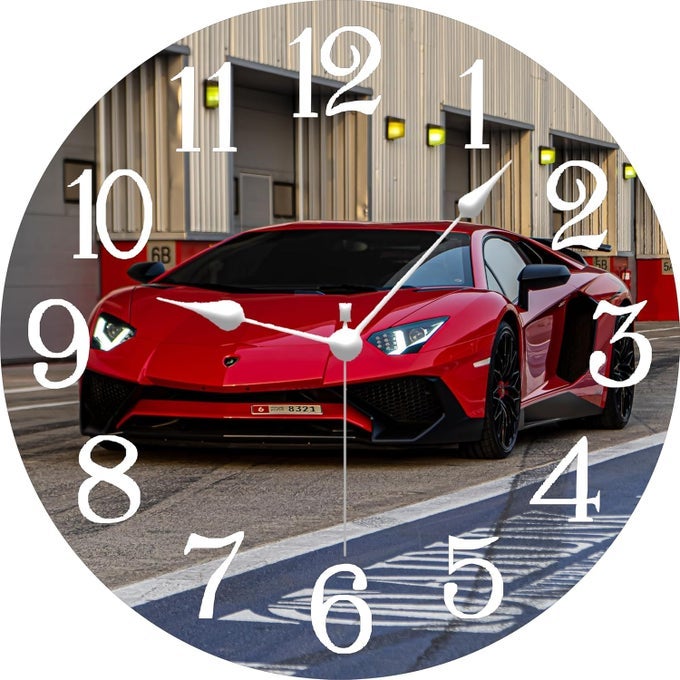 CAR & BIKE PRINTED DESIGNER ROUND/SQUARE WOODEN WALL CLOCK FOR CAR AND BIKE LOVERS WITHOUT GLASS(OPEN SURFACE),SIZE 11X11 INCHES (LAMBORGHINICAR_RED75)