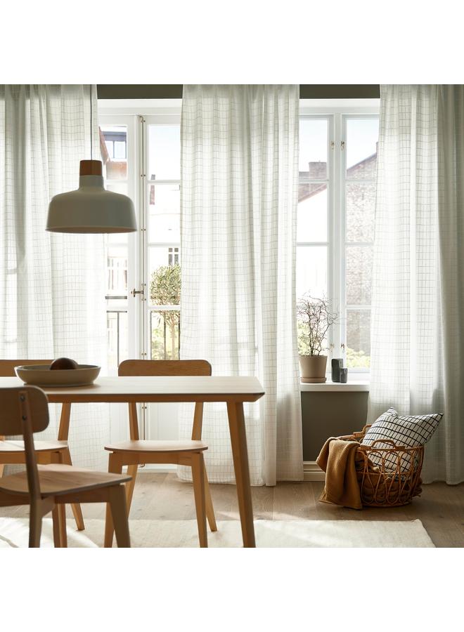 Zaboon Curtains, 1 Pair, White White/Grid With Heading Tape, 145X300 Cm - Image 2