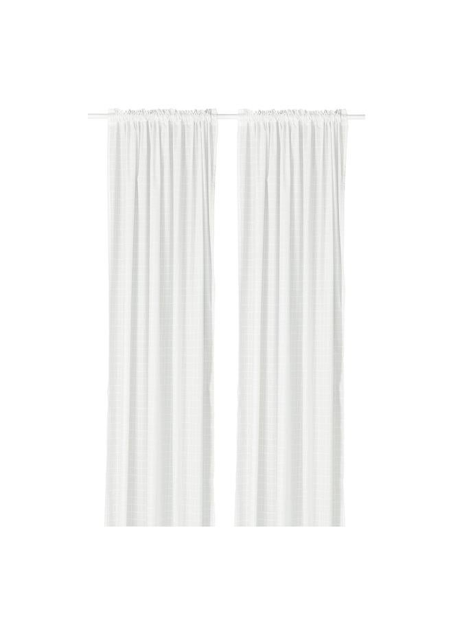 Zaboon Curtains, 1 Pair, White White/Grid With Heading Tape, 145X300 Cm - Image 1
