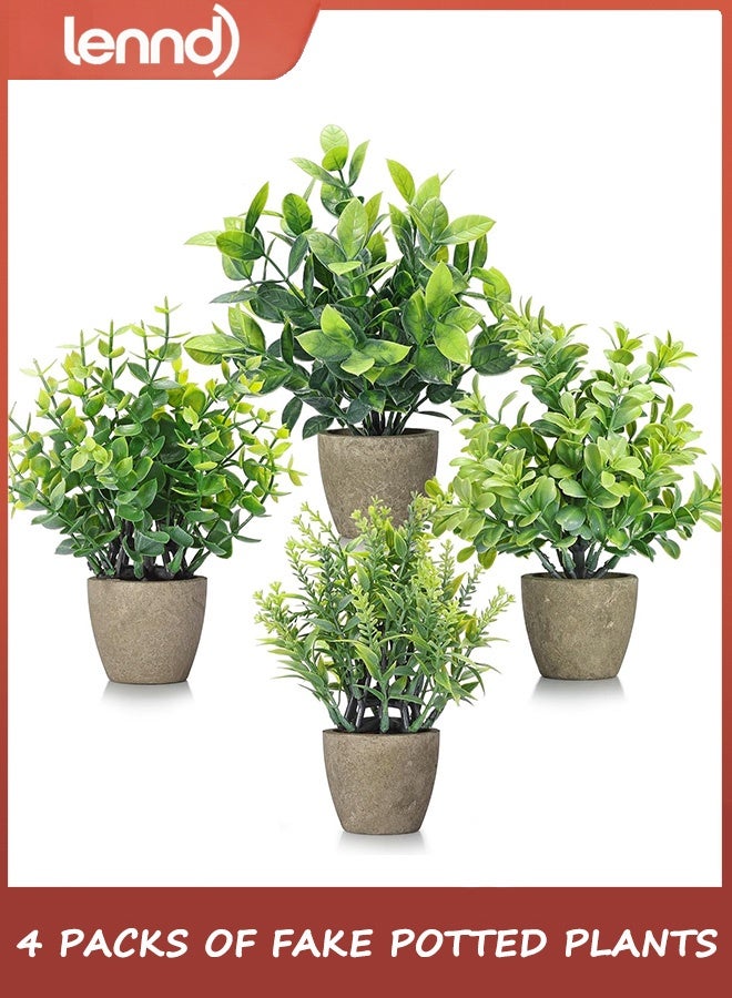 لينند مجموعة من 4 نباتات صناعية صغيرة من السيراميك، نباتات خضراء صناعية مزروعة في أصص، مناسبة للديكور المنزلي، وديكور المكتب، وديكور الغرفة، وديكور المزرعة، وديكور الطاولة الداخلية، وديكور الحمام - Image 2