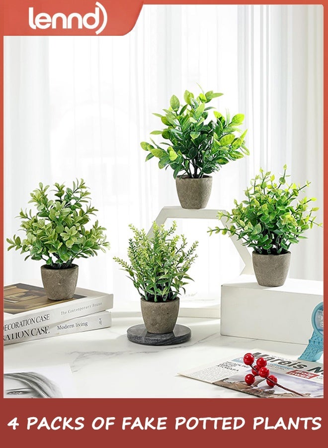 لينند مجموعة من 4 نباتات صناعية صغيرة من السيراميك، نباتات خضراء صناعية مزروعة في أصص، مناسبة للديكور المنزلي، وديكور المكتب، وديكور الغرفة، وديكور المزرعة، وديكور الطاولة الداخلية، وديكور الحمام - Image 1