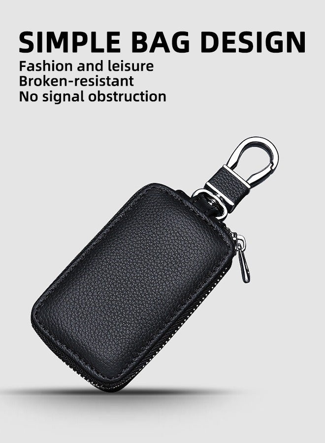 Beauenty Car Key Bag Holder, Leather Car Key Chain Bag Car Remote Keychain Holder, Car Smart Keychain Bag Key Bag With Keychain, Unisex, Keychain Protective Case Car Accessories (Black) - Image 2