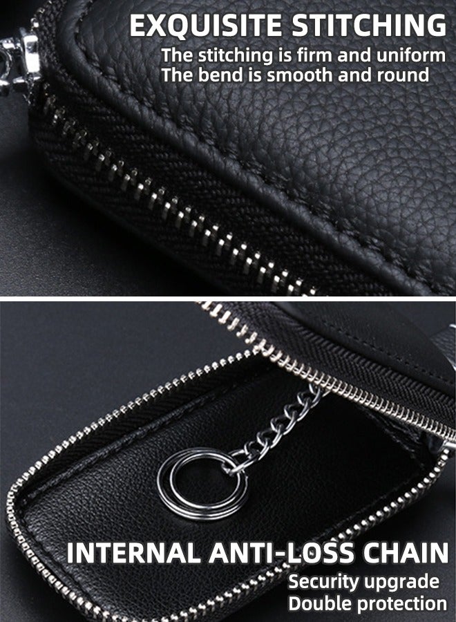 Beauenty Car Key Bag Holder, Leather Car Key Chain Bag Car Remote Keychain Holder, Car Smart Keychain Bag Key Bag With Keychain, Unisex, Keychain Protective Case Car Accessories (Black) - Image 4