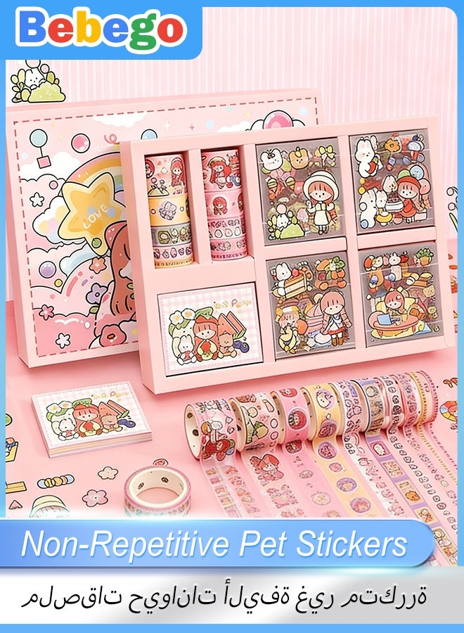 100 Non-Repetitive Pet Stickers Cute Ladies DIY Diary Stickers Easter Gifts, Can Be Pasted on Water Cups, Headphones, Pen Holders, Make Handbooks, Suitable for Sisters, Friends, Parents, Relatives Gifts