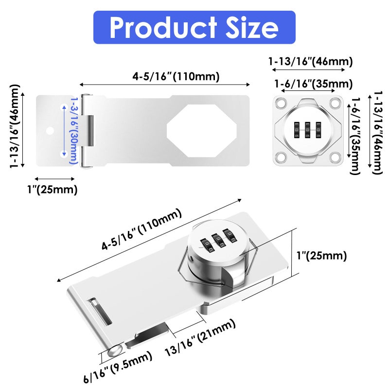 YogePote 4 Packs Mechanical Password Rotary Hasp Locks  Cabinet Locks With Combination  Door Security Gate Locks For Small Doors  Cabinets  Barn Door  Bathroom  Outdoor  Closet  Fence - Image 5