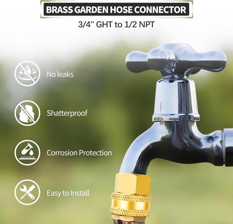 LitOrange 2 Pack Lead-Free Brass Garden Hose Threaded 3/4" GHT to 1/2 NPT Fitting Connect, Green Thumb Quick Swivel Connector Adapter, Double Female Thread 3/4" x 1/2" NPT Pipe - Image 3