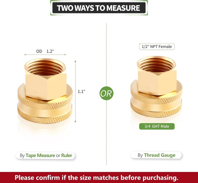 LitOrange 2 Pack Lead-Free Brass Garden Hose Threaded 3/4" GHT to 1/2 NPT Fitting Connect, Green Thumb Quick Swivel Connector Adapter, Double Female Thread 3/4" x 1/2" NPT Pipe - Image 2