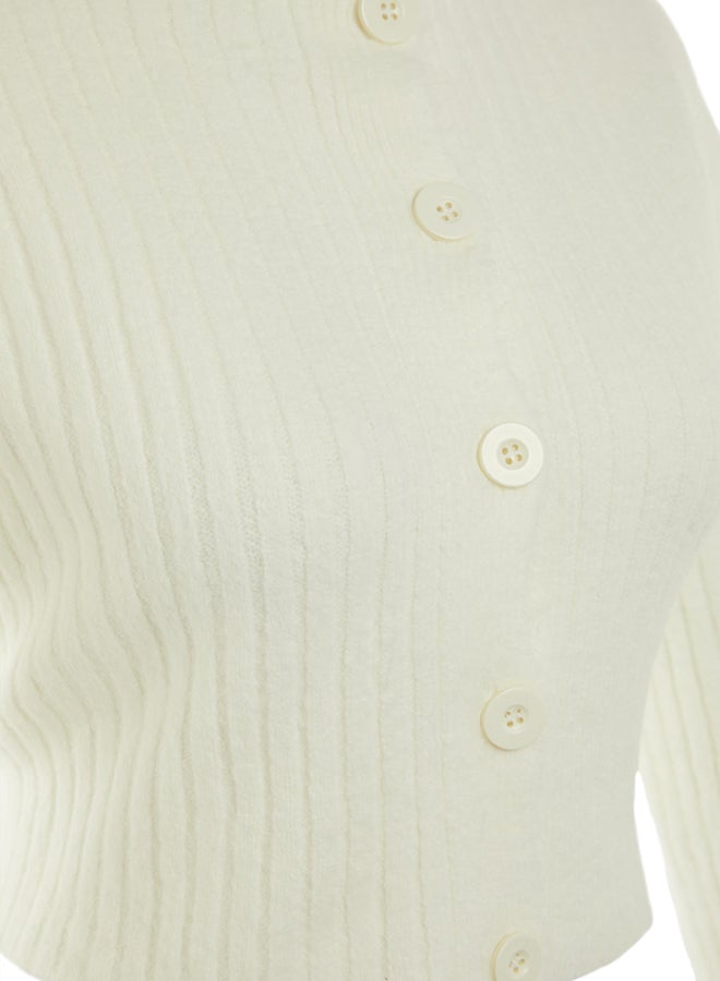 trendyol Ecru Crop Soft Textured High Neck Knitwear Cardigan - Image 5