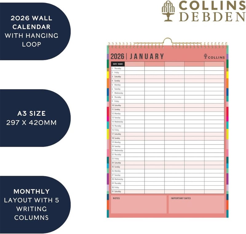 Collins تقويم حائط شهري كولينز - إيدج قوس قزح 2026 (EDFC135-26) - Image 3