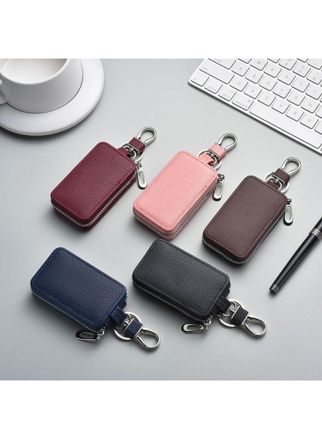 Explosive lightweight car key bag with lychee pattern leather zipper, intelligent remote control key bag, multifunctional waist hanging