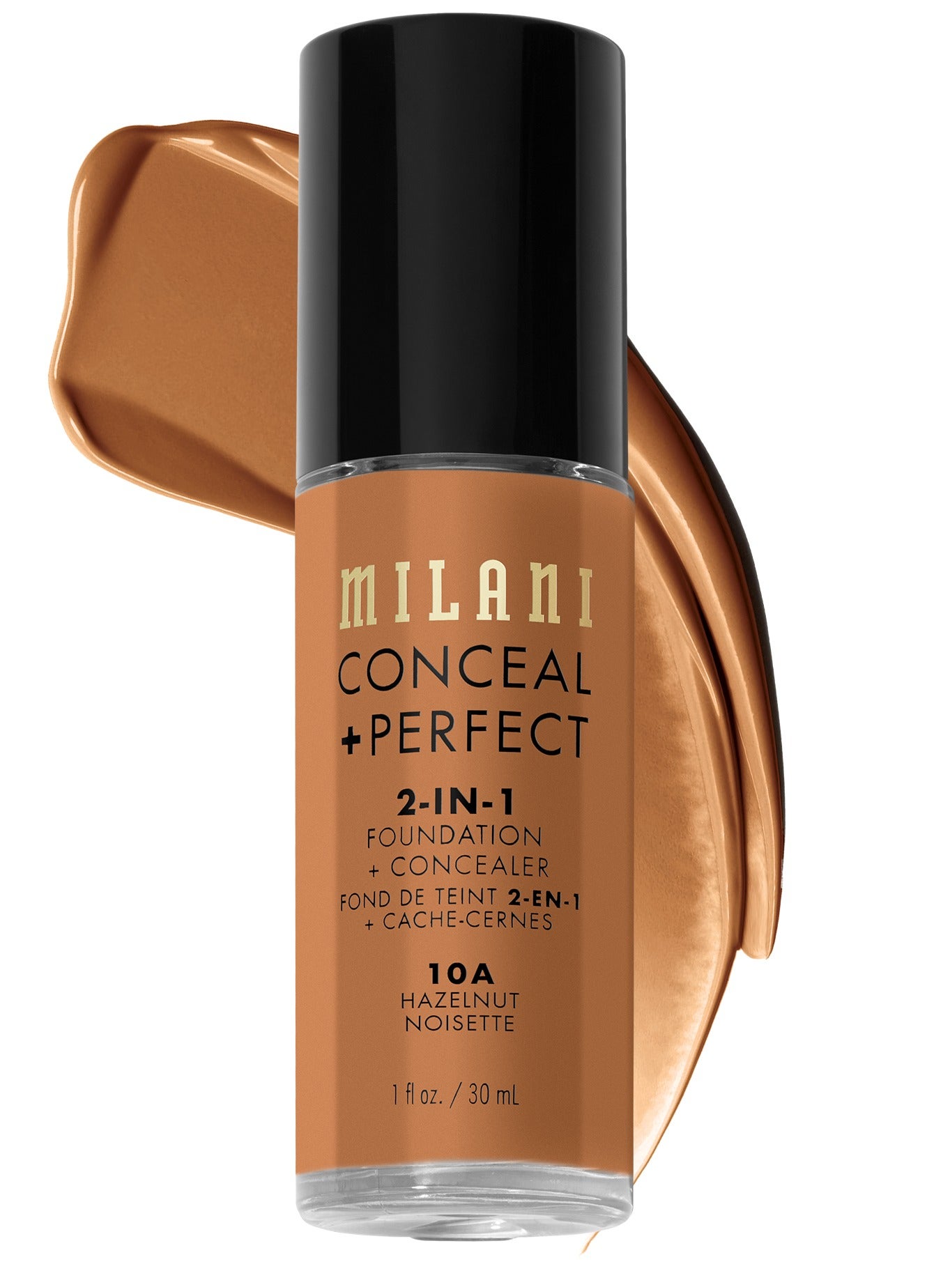 Milani Cosmetics Conceal + Perfect 2-In-1 Foundation + Concealer 10A Hazelnut 30ml – Full Coverage, Lightweight, Long-Lasting, Water-Resistant, Oil-Free, Vegan & Cruelty-Free
