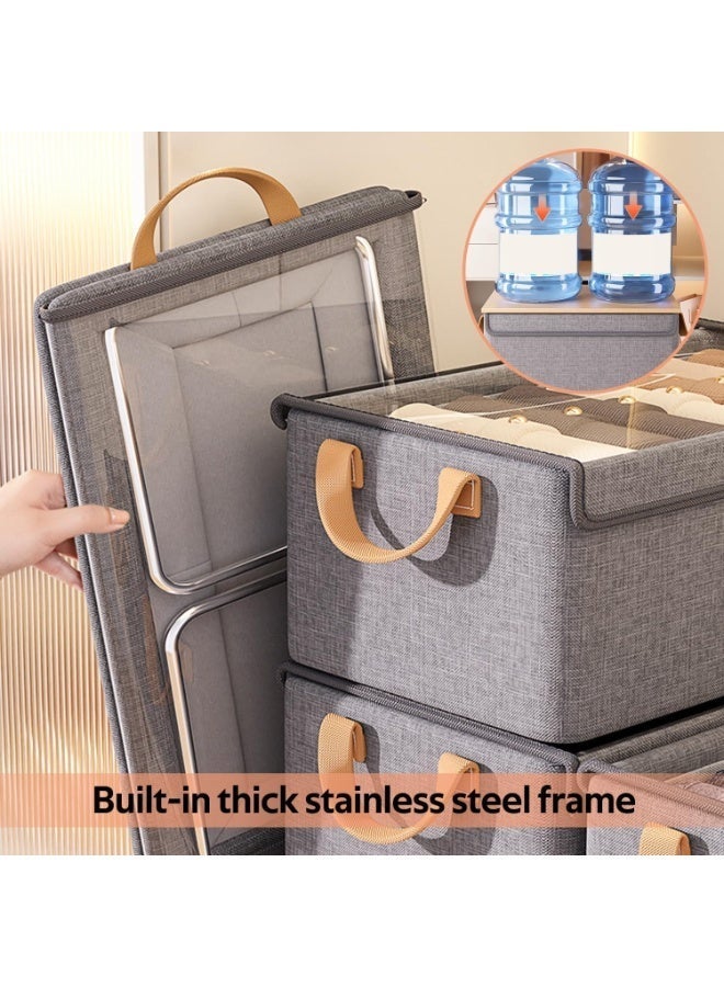 BOUND MOAT 3 PCS Wardrobe Clothes Organizer - Foldable Cube Storage Bin with Supporting Steel Frame and Dust Cover, Washable, Suitable for Clothing, Jeans, Etc. Drawer Storage Box with Handle, Suitable for Home, Bedroom, and Office (Grey) - Image 3