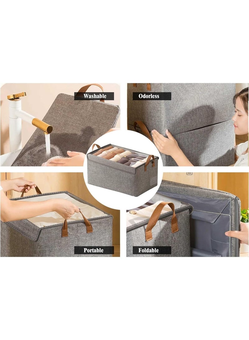 BOUND MOAT 3 PCS Wardrobe Clothes Organizer - Foldable Cube Storage Bin with Supporting Steel Frame and Dust Cover, Washable, Suitable for Clothing, Jeans, Etc. Drawer Storage Box with Handle, Suitable for Home, Bedroom, and Office (Grey) - Image 2