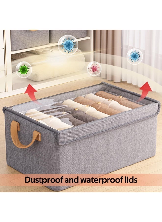 BOUND MOAT 3 PCS Wardrobe Clothes Organizer - Foldable Cube Storage Bin with Supporting Steel Frame and Dust Cover, Washable, Suitable for Clothing, Jeans, Etc. Drawer Storage Box with Handle, Suitable for Home, Bedroom, and Office (Grey) - Image 4