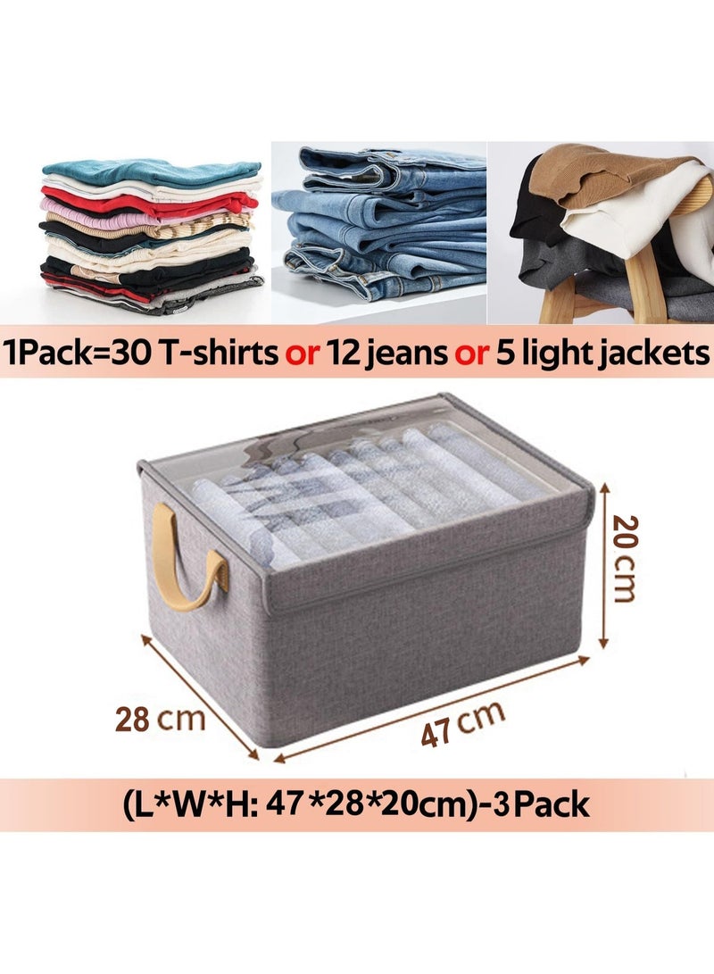 BOUND MOAT 3 PCS Wardrobe Clothes Organizer - Foldable Cube Storage Bin with Supporting Steel Frame and Dust Cover, Washable, Suitable for Clothing, Jeans, Etc. Drawer Storage Box with Handle, Suitable for Home, Bedroom, and Office (Grey) - Image 5