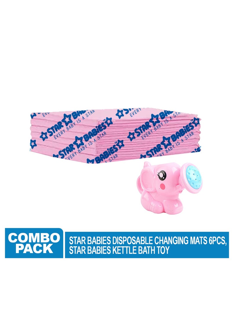 Star Babies Combo Pack -  Diposable Changing mat 6pcs, Kettle Toys -Pink - Image 2