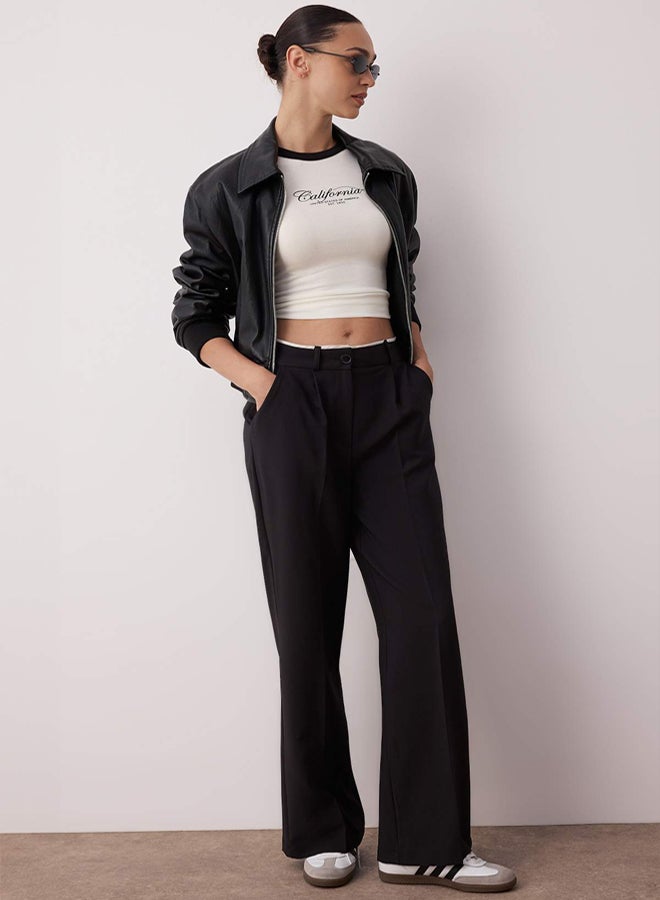trendyol Black Belt Detailed Wide Leg Trousers - Image 2