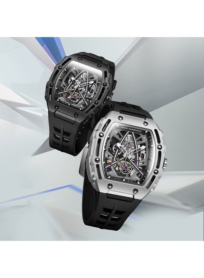 Mark Fairwhale Men's Tourbillon Automatic Mechanical Watch - Double Skeleton Dial, Water Resistant, Barrel-Shaped Case - Image 3