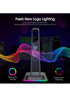 أونيكوما حامل سماعات الرأس ONIKUMA مع 3.5 مم AUX ، 3 منافذ USB حامل سماعة رأس مع حامل سماعة RGB خفيف  - Image 2