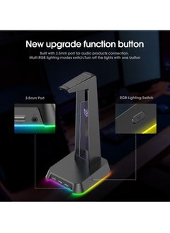 أونيكوما حامل سماعات الرأس ONIKUMA مع 3.5 مم AUX ، 3 منافذ USB حامل سماعة رأس مع حامل سماعة RGB خفيف  - Image 5