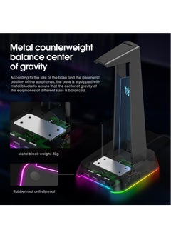 أونيكوما حامل سماعات الرأس ONIKUMA مع 3.5 مم AUX ، 3 منافذ USB حامل سماعة رأس مع حامل سماعة RGB خفيف  - Image 4