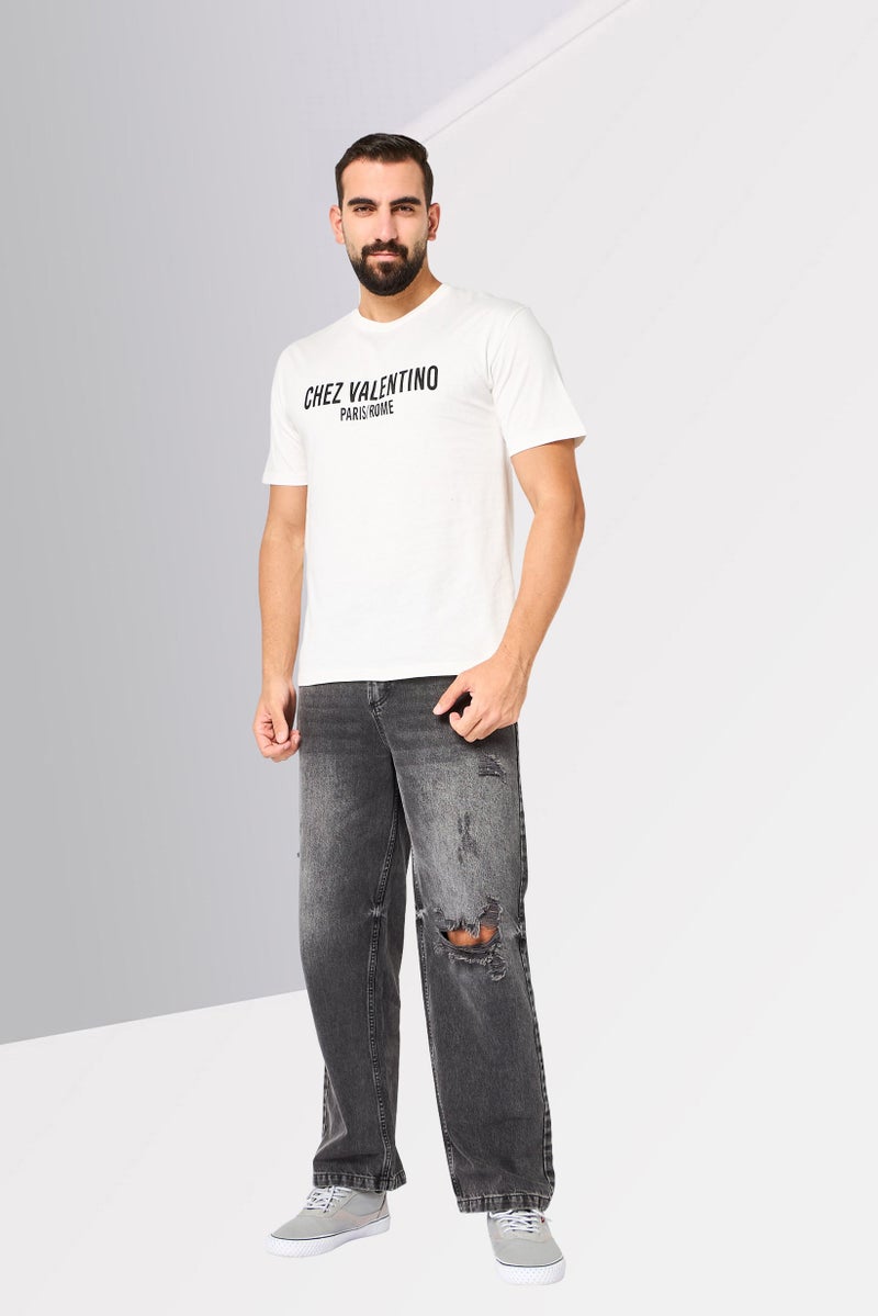 VALENTINO Men Crew Neck Short Sleeve Brand Logo T-Shirt, White - Image 2