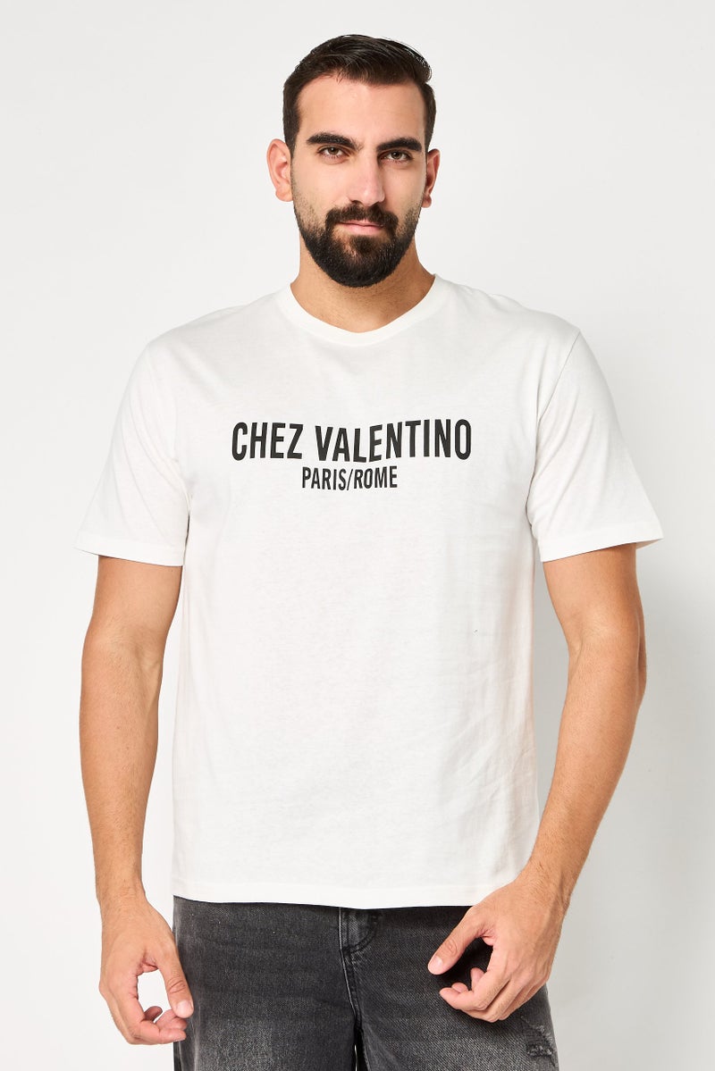 VALENTINO Men Crew Neck Short Sleeve Brand Logo T-Shirt, White - Image 1