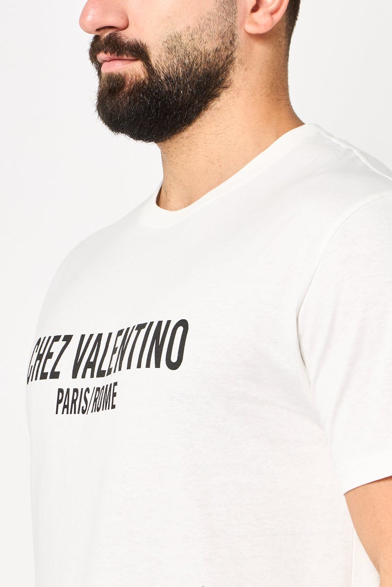 VALENTINO Men Crew Neck Short Sleeve Brand Logo T-Shirt, White - Image 3