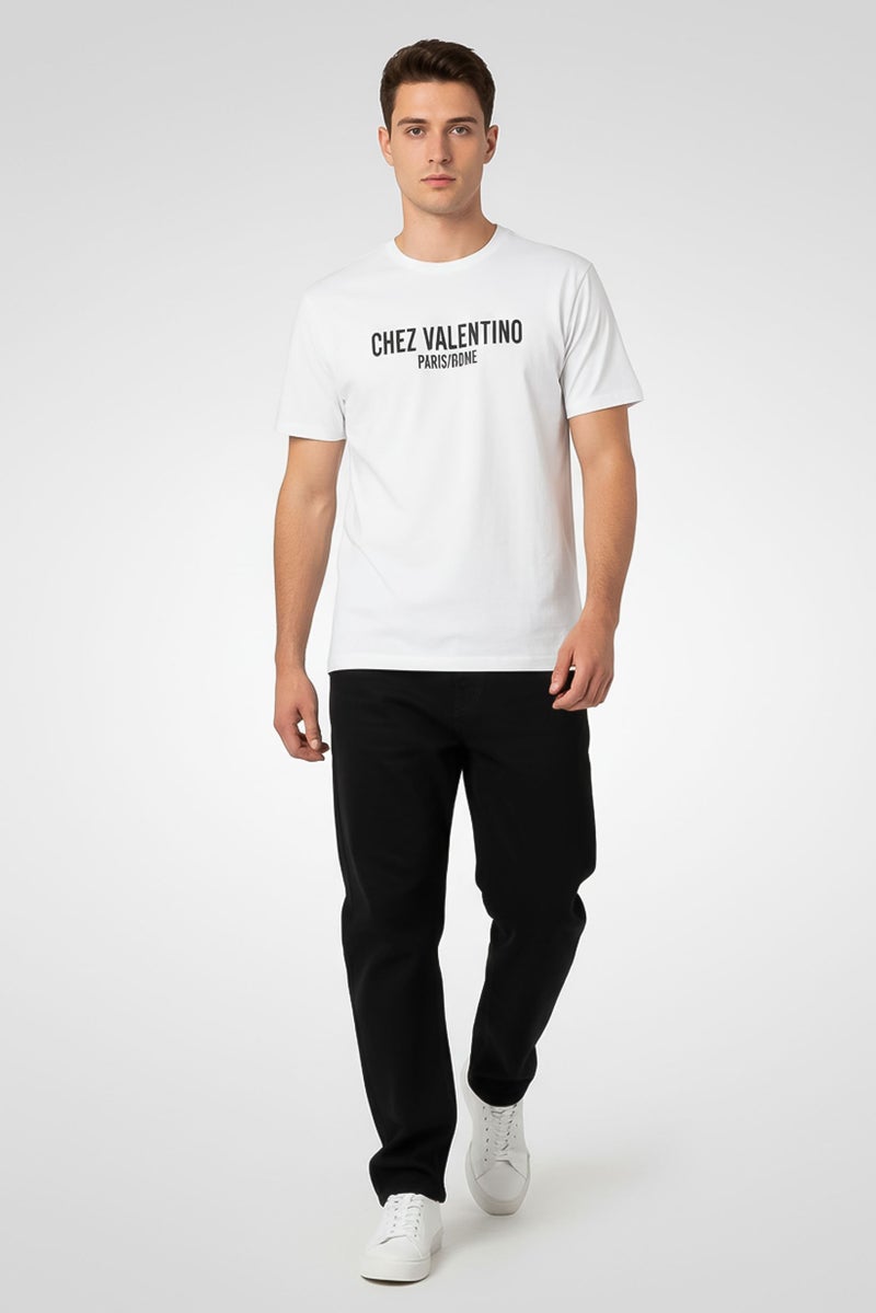 VALENTINO Men Crew Neck Short Sleeve Brand Logo T-Shirt, White - Image 2