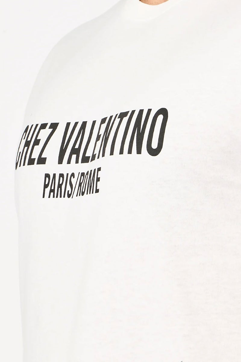 VALENTINO Men Crew Neck Short Sleeve Brand Logo T-Shirt, White - Image 5