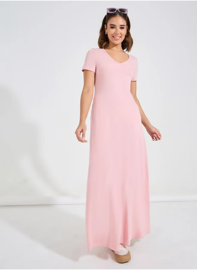 Causey Plain Short Sleeves A-Line Maxi Dress